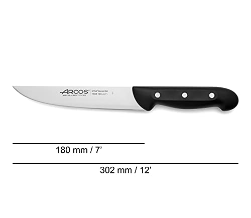 Arcos Maitre, Cuchillo Cocina, Acero Inoxidable Nitrum 180 mm, Mango Polipropileno Negro