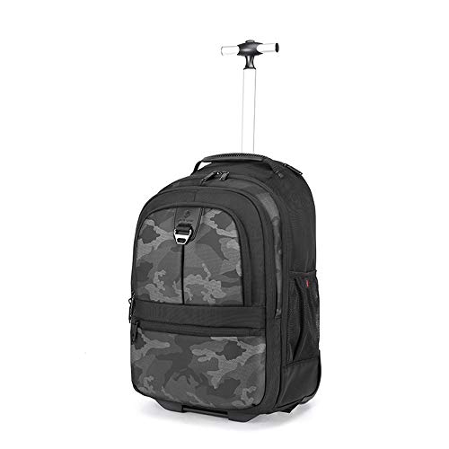 Arctic Hunter Avid - Mochila con ruedas unisex, diseño de camuflaje negro, impermeable, asa telescópica, para tablet y portátil