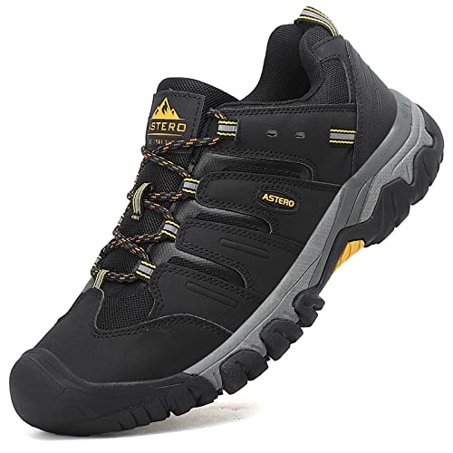 ASTERO Zapatillas Trekking Hombre Zapatos Senderismo Transpirable Bajos Botas de Montaña Antideslizantes AL Aire Libre Sneakers Apto Todas Estaciones Tamaño 41-46(Negro, Numeric 43)