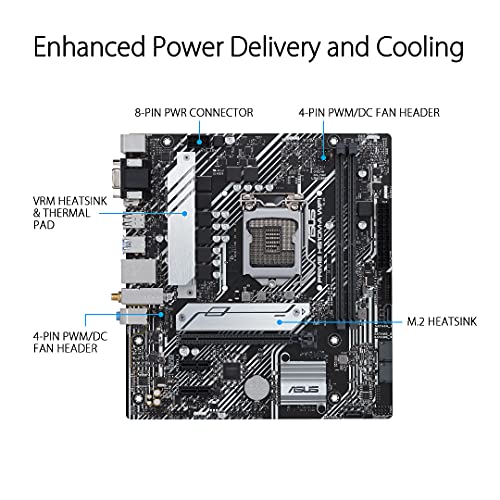 ASUS Prime H510M-A WiFi - Placa Base Micro-ATX (Intel H510 LGA 1200 (PCIe 4.0, Ranura M.2 de 32 GPS, WiFi 5, 1 GB Ethernet, USB 3.2 Gen. 1 de Tipo A, SATA 6 GPS, Aura direccionable Gen. 2)