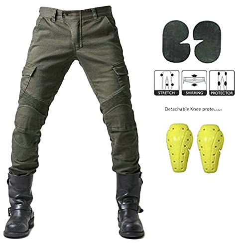 Atack-B Pantalones De Motociclista Hombres Para Pantalones De Carreras De Motocross Con Pantalones Anti Caída,Jeans De Moto, 4 X Equipo De Protección (Ejercito verde,XL)