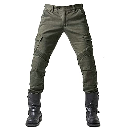 Atack-B Pantalones De Motociclista Hombres Para Pantalones De Carreras De Motocross Con Pantalones Anti Caída,Jeans De Moto, 4 X Equipo De Protección (Ejercito verde,XL)