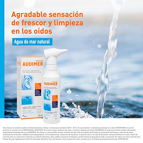 Audimer Spray Higiene Habitual del Oído Elimina Exceso de Cera y Previene la Acumulación de Cerumen Apto Uso Diario, 60 ml