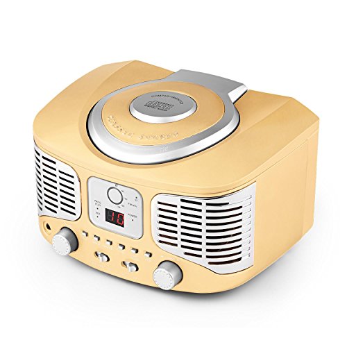 auna RCD320 - Radio CD, Equipo estéreo, Radio de Cocina, Retro, Nostálgico, Reproductor de CD, AUX, Pantalla Digital, Programación de reproducción, Cable de Antena, Portátil, Beige