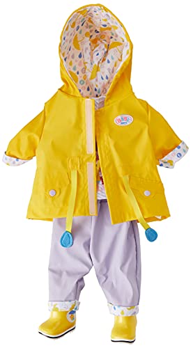 BABY born Deluxe Conjunto para Lluvia para Muñecas de 43 cm, Para Manos Pequeñas, Promueve la Empatía y Las Habilidades Sociales, más de 3 años, Con Botas de Agua, Chubasquero y Más