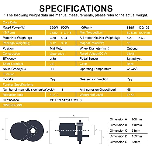 Bafang Mid Drive Kit para Bicicleta de montaña Bicicleta de Carretera Potencia Nominal Tensión Nominal 48V 500W Conversión de Bicicleta Kit de Motor eléctrico Opción de Plato múltiple y Pantalla