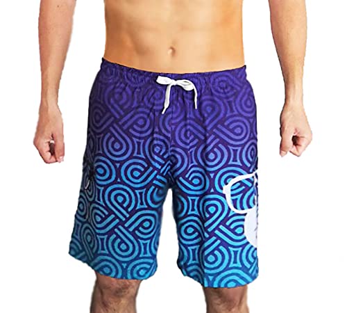 Bañador Surfero Hombre y Adolescente Kahuna Blue Obsession Shorts de baño Azul Turquesa Degradado Cordón Blanco, Bolsillo Lateral Cintura elástica Secado rápido Talla (S,M,L,XL,XXL) (S)