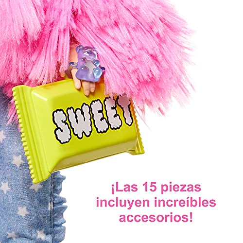 Barbie Extra n.º 3 - Muñeca Articulada con Abrigo Rosa y Mascota Unicornio-Cerdito - Incluye 15 Accesorios - Regalo para Niños de 3+ Años