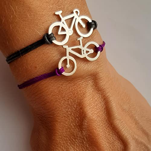 Bicicleta de montaña o de carretera pulsera de plata y cuero