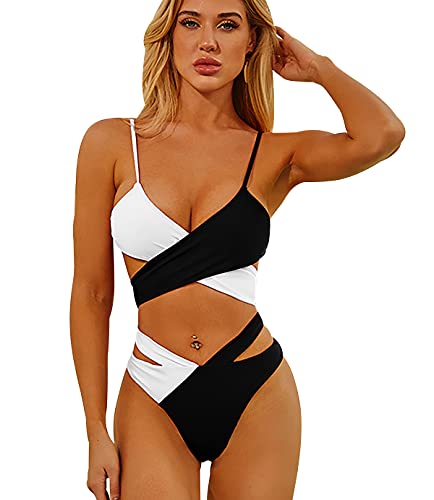 Bikinis Leopardo Talle Alto Mujer Push Up Bañadores Mujer Bañador Natacion Mujer Gordita Conjunto Bikini Playa Cintura Alta Talle Grande Trikini Swimwear Women Traje de Baño Mujer Blanco Negro M