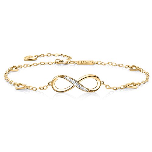 Billie Bijoux Pulsera de plata esterlina Mujer Símbolo Amor Infinito Brazalete de mujer ajustable regalo pulsera de tobillo ideal el día de San Valentín (oro)