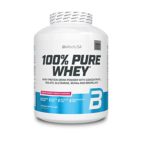 BioTechUSA 100% Pure Whey Complejo de proteína de suero, con aminoácidos añadidos y edulcorantes, sin conservantes, 2.27 kg, Cereza Agria-Yogur