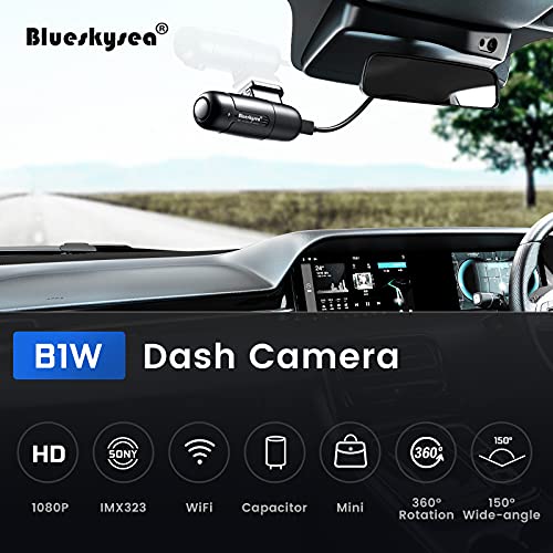 Blueskysea B1W WiFi Mini Cámara del coche Dash cam Grabador de video del vehículo 360 grados Lente giratoria 1080p 30fps G-Sensor Grabación en bucle