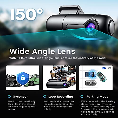 Blueskysea B1W WiFi Mini Cámara del coche Dash cam Grabador de video del vehículo 360 grados Lente giratoria 1080p 30fps G-Sensor Grabación en bucle