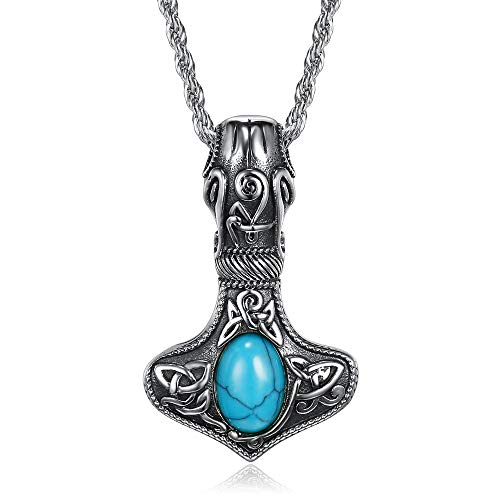 BOBIJOO JEWELRY - Collar Colgante Martillo de Thor Turquesa Viking Ciclista Triker Las Mujeres de los Hombres de Acero Inoxidable 316L de la Cadena de