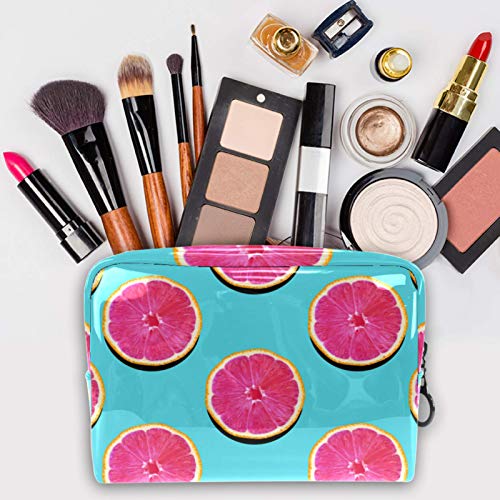 Bolsa de Maquillaje de Viaje portátil,Pomelo de Pulpa Rosa en toronja Turquesa ,Bolsa de cosméticos para Mujeres,Bolsa organizadora de Maquillaje con Cremallera de Belleza