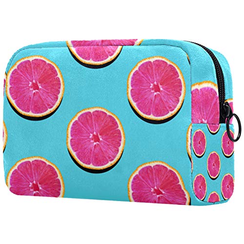 Bolsa de Maquillaje de Viaje portátil,Pomelo de Pulpa Rosa en toronja Turquesa ,Bolsa de cosméticos para Mujeres,Bolsa organizadora de Maquillaje con Cremallera de Belleza