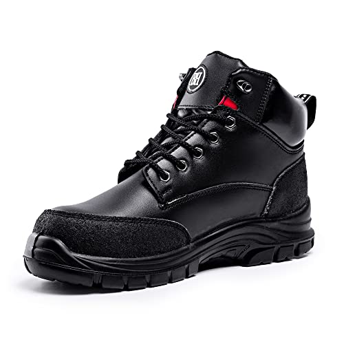 Botas de Seguridad para Hombre con Puntera de Acero S3 SRC Zapatos de Trabajo de Cuero 7700 Negro Hammer (48 EU)