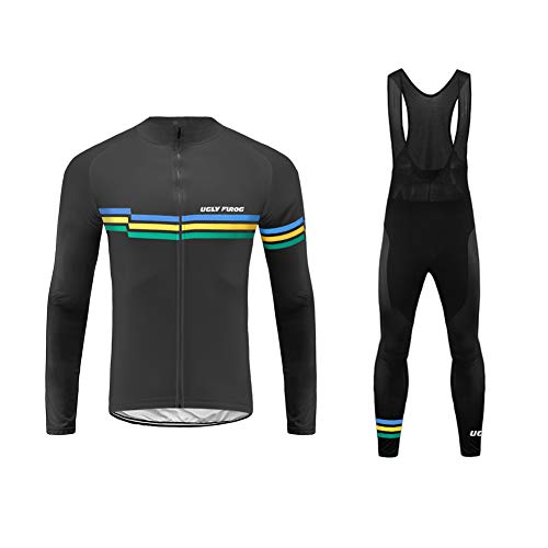 BurningBikewear Uglyfrog Ropa de Bicicleta Hombre MTB Traje de Ciclismo Mangas Largas Maillot+Pantalones Equipación de Ciclista, Talla XS-4XL CXMX11F