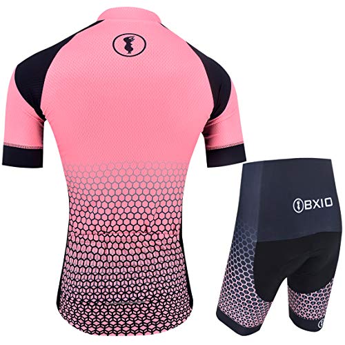 BXIO Maillot Ciclismo Mujer, Ciclismo Conjunto de Ropa con Pantalones Acolchado 3D para Deportes al Aire Libre Ciclo Bicicleta (Lightpink, L)