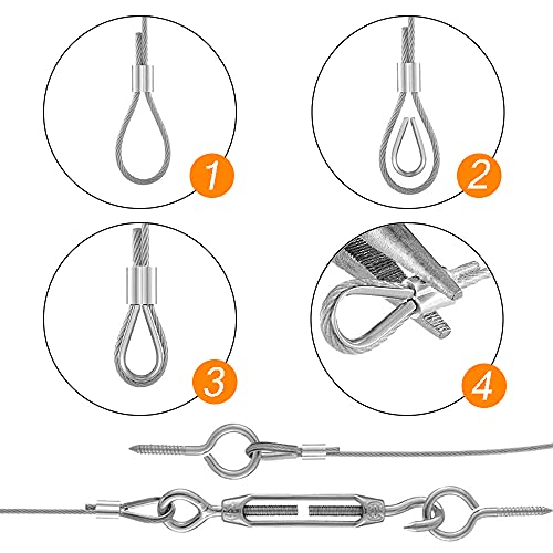 Cable De Acero Kit SuspensióN De Cuerda, Cuerda De Alambre De Acero Inoxidable Revestido De Pvc,Tensores Para Cables, Cable De Acero Plastificado, Para Colgar Luces De Cadena,Fotos,JardíN (50m)