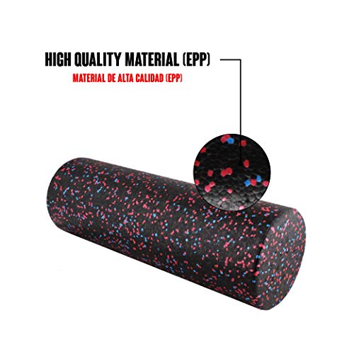 Calma Dragon Foam Roller EPP, 89898, Rodillo masajes, Roller para Yoga, Fitness, Pilates, Cilindro para Masajes Musculares, Long 45cm diámetro 15cm, Rodillo miofascial Profesional(negro y azul)