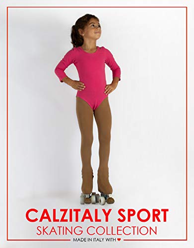 CALZITALY Medias Cubrepatin Para Niña | Patinaje Artístico | Professional Skating | Natural | 70 Den | 6, 8, 10, 12 Años | Calcetería Italiana | (10 Años, Caramelo)