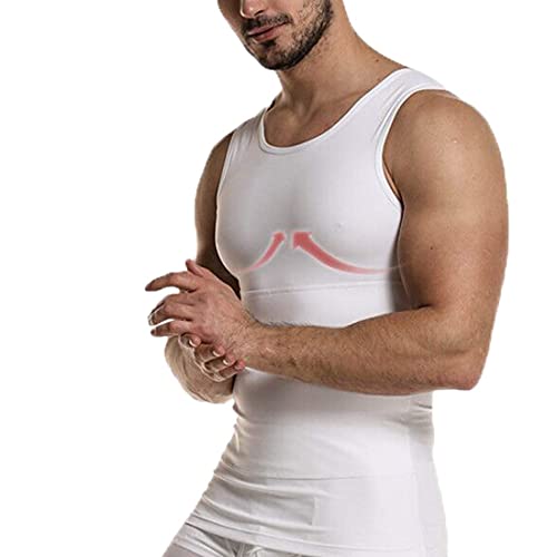 Camiseta Reductora Hombre Compresión, Camisetas Interiores Tirantes, Fajas Moldeadora Adelgazantes - Alta Elasticidad para Comprimir Pecho Abdomen y Cintura (Blanco, M)