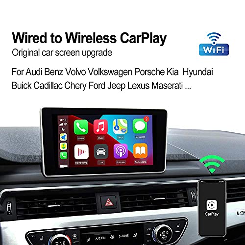 Carlinkit 3.0 inalámbrico CarPlay Adaptador para Audi/Volvo/ Porsche/Volkswagen/DS7/Hyundai, Compatible con iOS 15, USB Tipo A/C，Convierte el cableado en Wireless Carplay