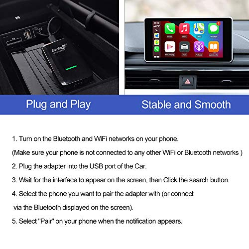 Carlinkit 3.0 inalámbrico CarPlay Adaptador para Audi/Volvo/ Porsche/Volkswagen/DS7/Hyundai, Compatible con iOS 15, USB Tipo A/C，Convierte el cableado en Wireless Carplay