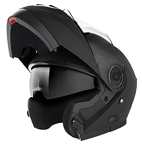 Casco Moto Modular ECE Homologado - YEMA YM-926 Casco de Moto Integral Scooter para Mujer Hombre Adultos con Doble Visera-Negro Mate-S