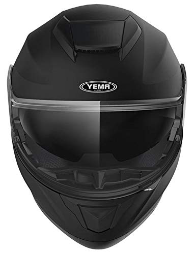 Casco Moto Modular ECE Homologado - YEMA YM-926 Casco de Moto Integral Scooter para Mujer Hombre Adultos con Doble Visera-Negro Mate-S