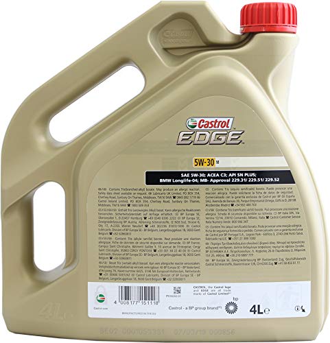 Castrol 15BF69 Edge Titanium 5W30 M 4L, Dorado, 4 L