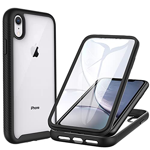 CENHUFO Funda iPhone XR, Antigolpes Fundas con Protector de Pantalla Integrado, Protector Completa 360 Grados Anti-rayones Anti-Amarilleo Case Robusto Transparente Carcasa para iPhone XR (6,1") Negro