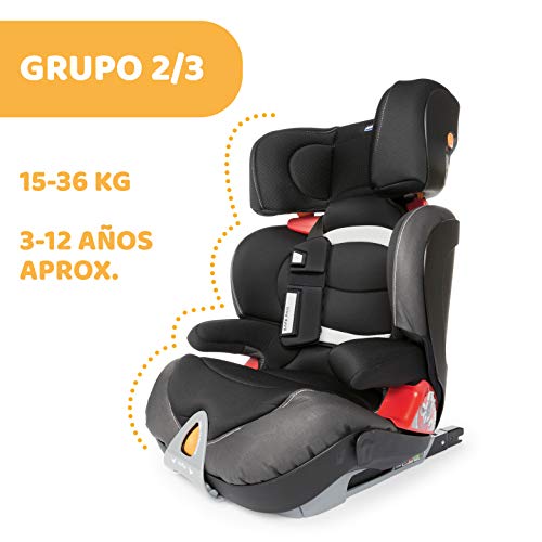 Chicco Oasys 23 FixPlus EVO Silla Coche ISOFIX Reclinable Grupo 2/3 Niños 15-36 kg, de 3-12 Años, Fácil de Instalar, con Protección Lateral, Safe Pad, Ajustable en Altura y Anchura - Negro (Jet Black)