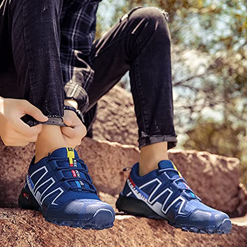 CHUIKUAJ Calzado de Ciclismo para Hombre Calzado de Ciclismo Indoor Sin Candado,Zapatos de Ciclismo de Bicicleta de Montaña Impermeables,Blue-46EU