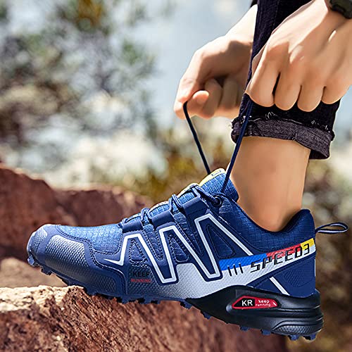 CHUIKUAJ Calzado de Ciclismo para Hombre Calzado de Ciclismo Indoor Sin Candado,Zapatos de Ciclismo de Bicicleta de Montaña Impermeables,Blue-46EU