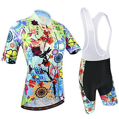 Ciclismo Conjunto de Ropa, Maillot Ciclismo y Culotte Pantalones Cortos con Banda elástica, 3 Bolsillos Traseros, Malla Transpirable y Cremallera Completa, Multicolor, M