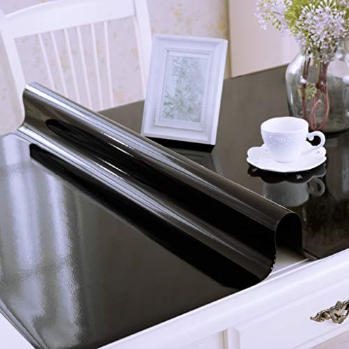 CIEEIN CIEHT Mantel Rectangular de PVC Mantel Cuadrado Vidrio Blando Película Protectora para Muebles Impermeable y fácil de Limpiar Negro Grosor 1.2 mm Talla 85 * 140cm