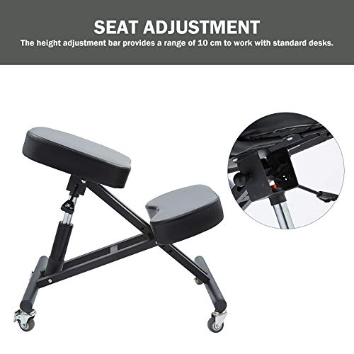 CO-Z Silla Ergonómica para Rodillas Silla Ergonómica de Rodillas Ajustable para Mejorar la Postura Taburete para Rodilla con Ruedas y Cojines Gruesos (Sin Respaldo)