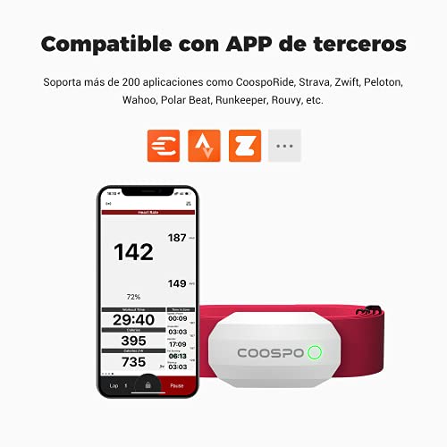 CooSpo Frecuencia Cardíaca Bluetooth Banda Monitor Sensor de Frecuencia Cardíaca Deportivo Ant+ para Garmin Wahoo Suunto Polar UA Run -SW-RD…