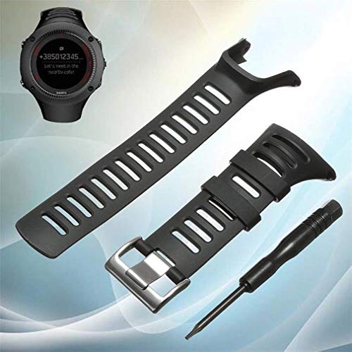 Correa de reloj de repuesto de Phifo, de goma suave, color negro, incluye destornillador y 4 tornillos, compatible con SUUNTO Ambit 3 PEAK, Ambit 2 y 1