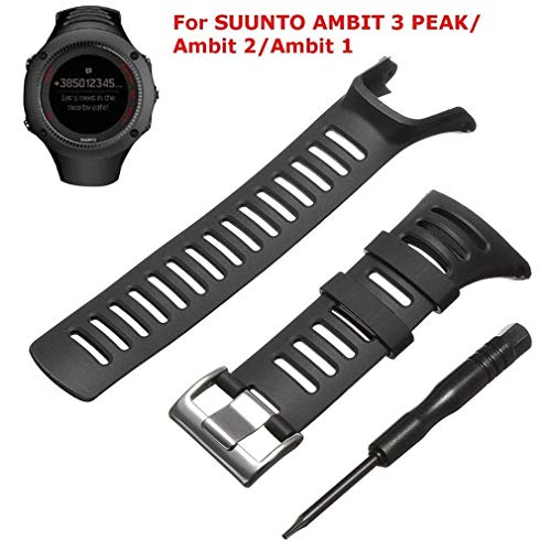 Correa de reloj de repuesto de Phifo, de goma suave, color negro, incluye destornillador y 4 tornillos, compatible con SUUNTO Ambit 3 PEAK, Ambit 2 y 1