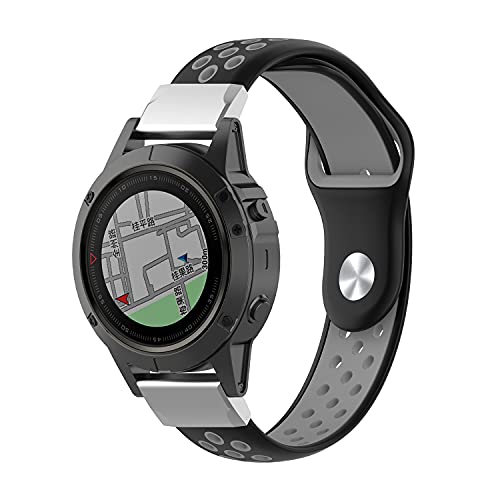 Correa para Garmin Fenix 6X,26mm Correas Reloj,Bandas Correa,Silicona Reloj Recambio Brazalete Correa Repuesto para Garmin Fenix 5X Plus/Fenix 5X/Fenix 6X Pro/Fenix 3 Sapphire/Fenix 3 (negro-gris)