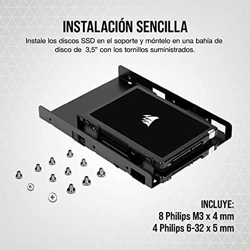 Corsair CSSD-BRKT2 - Tapa con Tornillos para Caja de Ordenador, Suporte Dual de SSD, 145 x 101 x 23 mm, Negro