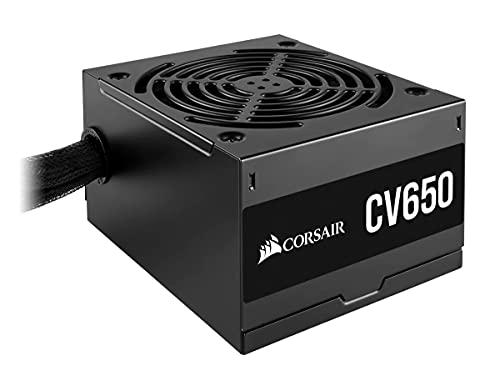 Corsair CV650 80 PLUS Bronze No Modular ATX 650 Vatios Alimentación Corriente Estable Plena, Ventilador de Refrigeración Silencioso de 120 mm, Carcasa Compacta, Carcasa y Cables Negros EU Negro