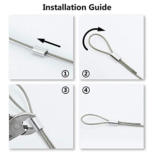 Cuerda de alambre de 1/16, cable de acero inoxidable 304, cable de avión de 30 m de longitud, resistencia a la rotura de 167 kg con 100 abrazaderas de aluminio engarzado