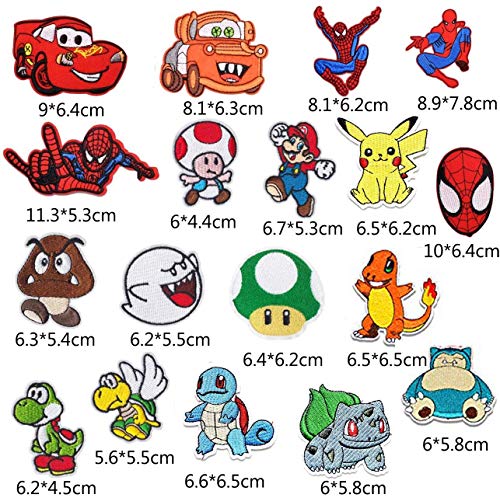 CYWQ - 18 parches para planchar con dibujos animados de Mario, Spiderman - Parches bordados para coser en ropa, chaquetas, mochilas zapatos, gorras para niños y adultos