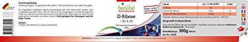 D-Ribosa en polvo - Pura - Enriquecida con Vitamina B3 y B5 - VEGANA - 300g - Calidad Alemana