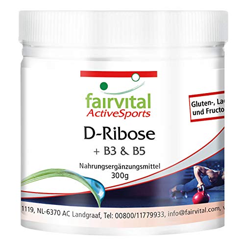 D-Ribosa en polvo - Pura - Enriquecida con Vitamina B3 y B5 - VEGANA - 300g - Calidad Alemana